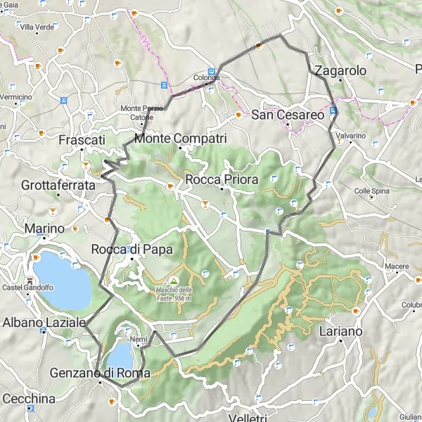 Miniatura della mappa di ispirazione al ciclismo "Tra Montagne e Laghi" nella regione di Lazio, Italy. Generata da Tarmacs.app, pianificatore di rotte ciclistiche