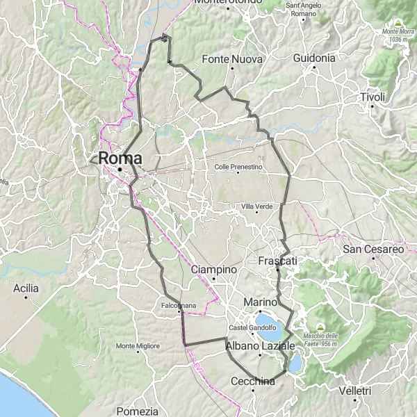 Miniatura della mappa di ispirazione al ciclismo "Strada dei Castelli Romani" nella regione di Lazio, Italy. Generata da Tarmacs.app, pianificatore di rotte ciclistiche