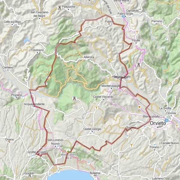 Miniatura della mappa di ispirazione al ciclismo "Grotte di Castro - Belvedere di Orvieto Gravel Adventure" nella regione di Lazio, Italy. Generata da Tarmacs.app, pianificatore di rotte ciclistiche
