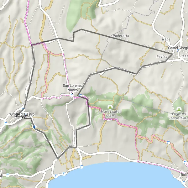 Miniatura della mappa di ispirazione al ciclismo "Giro in bicicletta tra il verde e i borghi medievali" nella regione di Lazio, Italy. Generata da Tarmacs.app, pianificatore di rotte ciclistiche