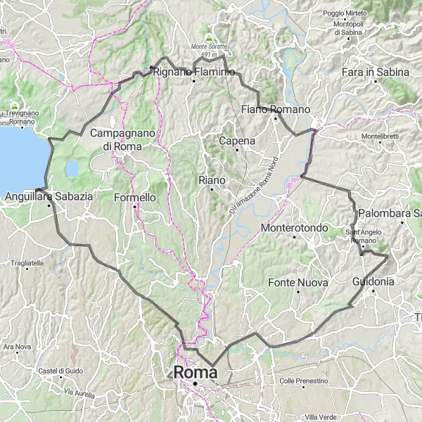 Map miniature of "Lazio's Rural Beauty" cycling inspiration in Lazio, Italy. Generated by Tarmacs.app cycling route planner