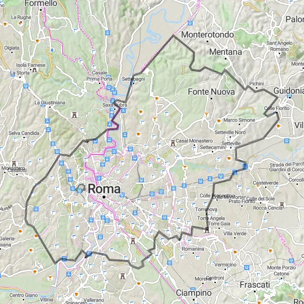 Miniatura della mappa di ispirazione al ciclismo "Alla Scoperta dei Borghi Romani" nella regione di Lazio, Italy. Generata da Tarmacs.app, pianificatore di rotte ciclistiche