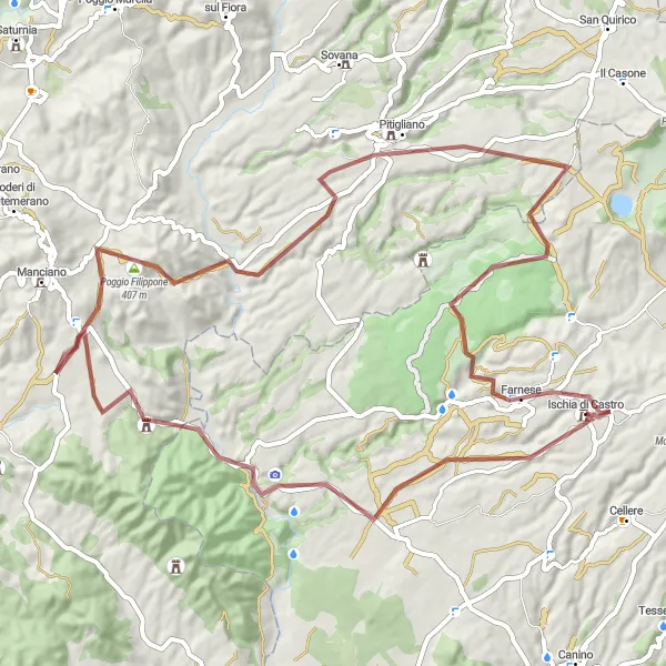 Map miniature of "Gravel Adventure in the Land of Etruscans" cycling inspiration in Lazio, Italy. Generated by Tarmacs.app cycling route planner