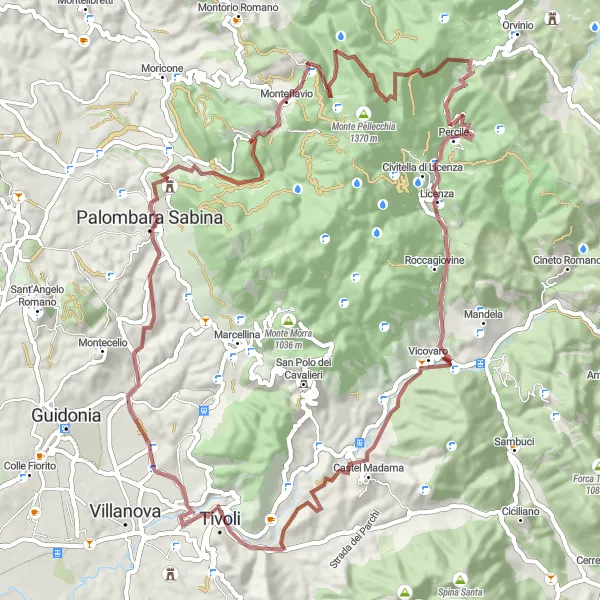 Miniatura della mappa di ispirazione al ciclismo "Avventura in Gravel tra Colle Secco e Monte Catillo" nella regione di Lazio, Italy. Generata da Tarmacs.app, pianificatore di rotte ciclistiche