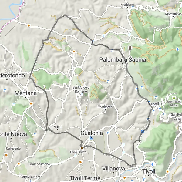 Miniatura della mappa di ispirazione al ciclismo "Giro in bicicletta dalle colline di La Botte" nella regione di Lazio, Italy. Generata da Tarmacs.app, pianificatore di rotte ciclistiche
