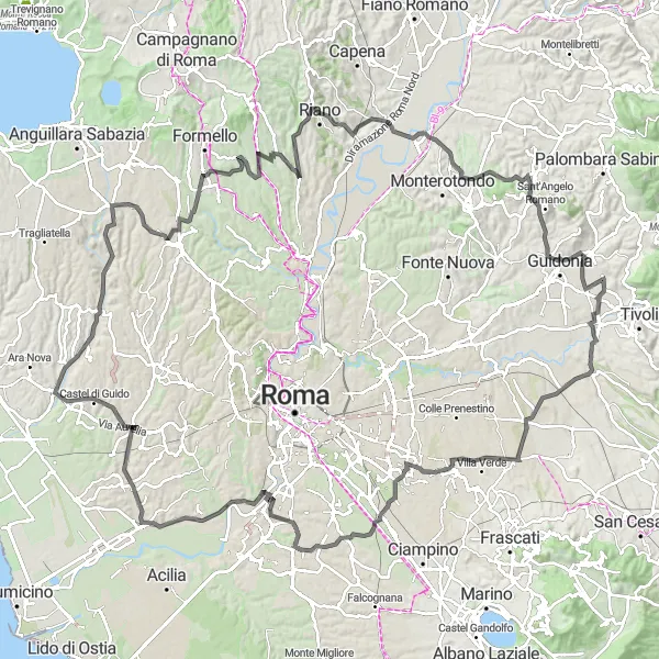 Miniatura della mappa di ispirazione al ciclismo "Esplorazione delle colline di Lazio e oltre" nella regione di Lazio, Italy. Generata da Tarmacs.app, pianificatore di rotte ciclistiche