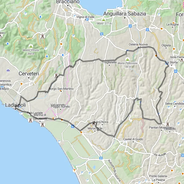 Map miniature of "Ladispoli Cycling Adventure" cycling inspiration in Lazio, Italy. Generated by Tarmacs.app cycling route planner