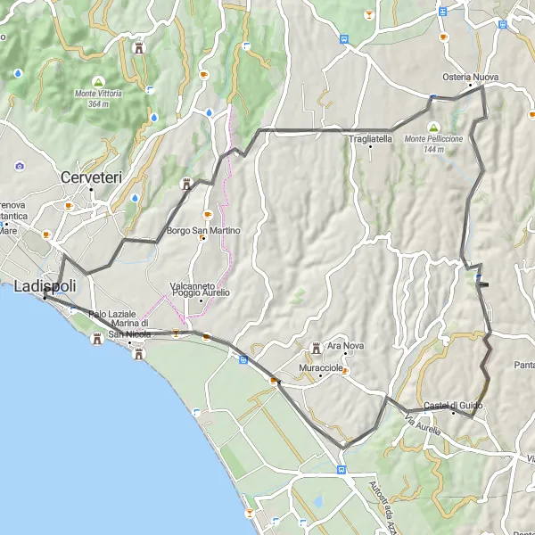 Map miniature of "Countryside Escape" cycling inspiration in Lazio, Italy. Generated by Tarmacs.app cycling route planner