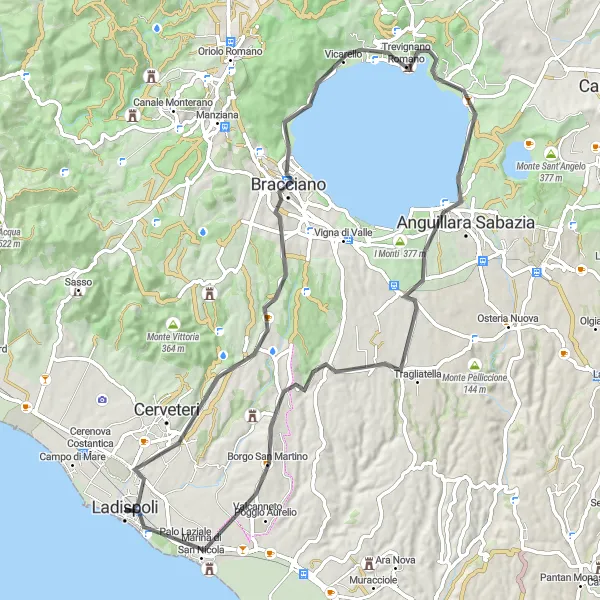 Map miniature of "Lakeside Adventure" cycling inspiration in Lazio, Italy. Generated by Tarmacs.app cycling route planner