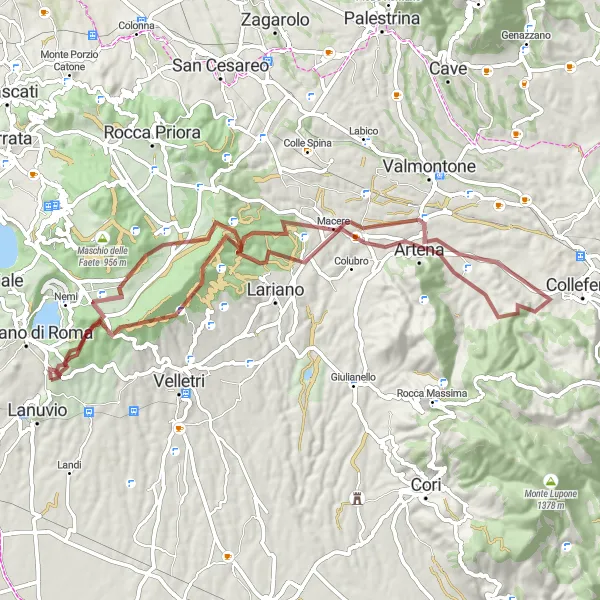 Miniatura della mappa di ispirazione al ciclismo "Giro in bicicletta da Lanuvio" nella regione di Lazio, Italy. Generata da Tarmacs.app, pianificatore di rotte ciclistiche