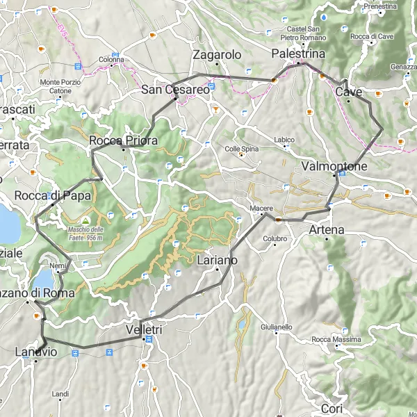 Miniatura della mappa di ispirazione al ciclismo "Avventura tra i Monti Alban e Tuscolano" nella regione di Lazio, Italy. Generata da Tarmacs.app, pianificatore di rotte ciclistiche