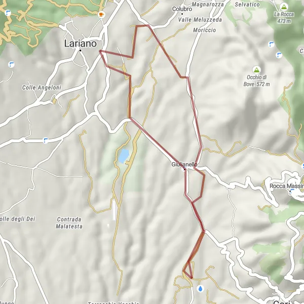 Map miniature of "Giulianello Adventure" cycling inspiration in Lazio, Italy. Generated by Tarmacs.app cycling route planner