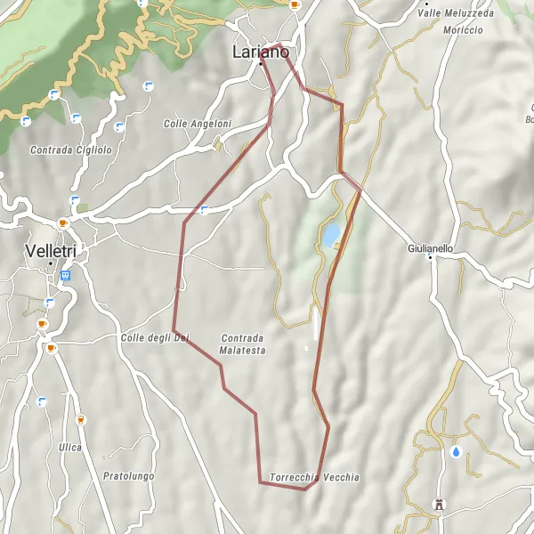 Map miniature of "Torrecchia Vecchia Adventure" cycling inspiration in Lazio, Italy. Generated by Tarmacs.app cycling route planner