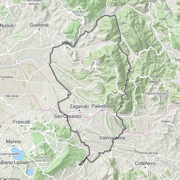 Map miniature of "Lariano Grand Tour" cycling inspiration in Lazio, Italy. Generated by Tarmacs.app cycling route planner