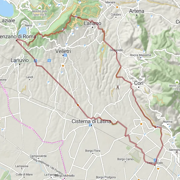 Miniatura della mappa di ispirazione al ciclismo "Avventura sui Colli Romani" nella regione di Lazio, Italy. Generata da Tarmacs.app, pianificatore di rotte ciclistiche