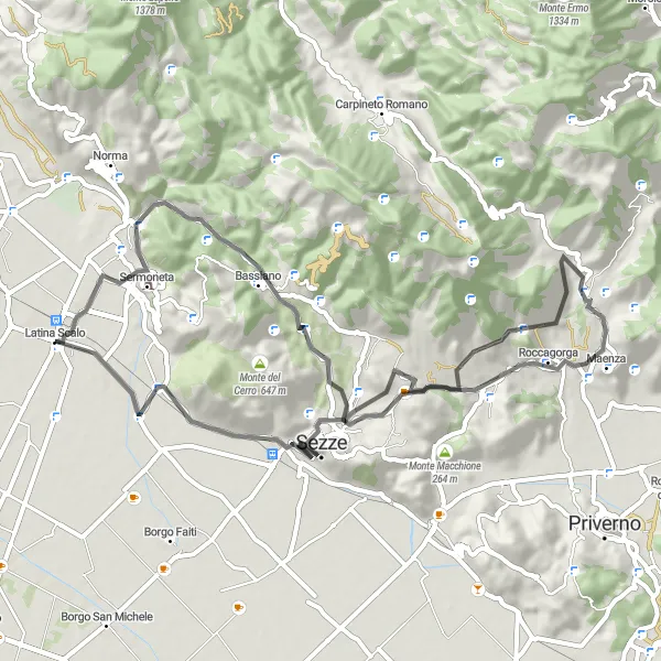 Map miniature of "Mountain Challenge" cycling inspiration in Lazio, Italy. Generated by Tarmacs.app cycling route planner