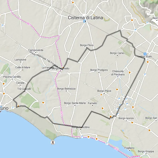 Miniatura della mappa di ispirazione al ciclismo "Tra Natura e Tradizione" nella regione di Lazio, Italy. Generata da Tarmacs.app, pianificatore di rotte ciclistiche