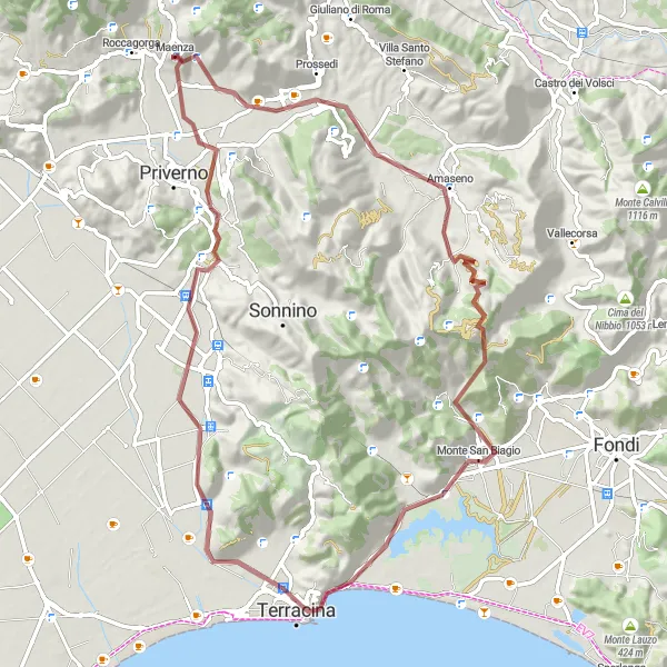 Map miniature of "Gravel Odyssey" cycling inspiration in Lazio, Italy. Generated by Tarmacs.app cycling route planner