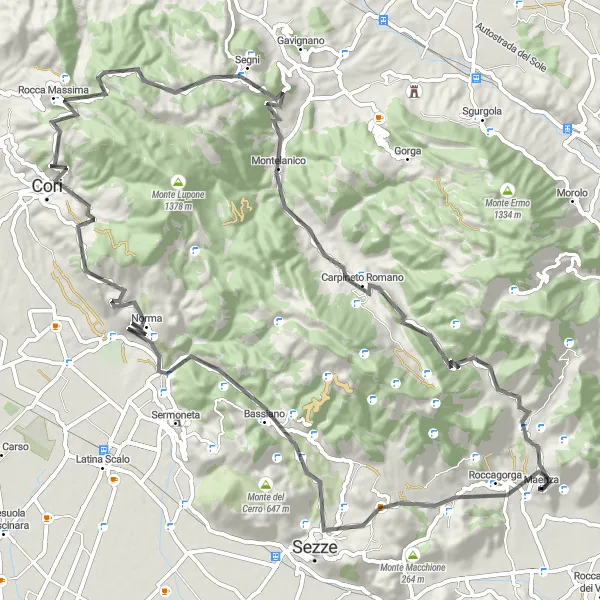 Map miniature of "The Ultimate Climb" cycling inspiration in Lazio, Italy. Generated by Tarmacs.app cycling route planner