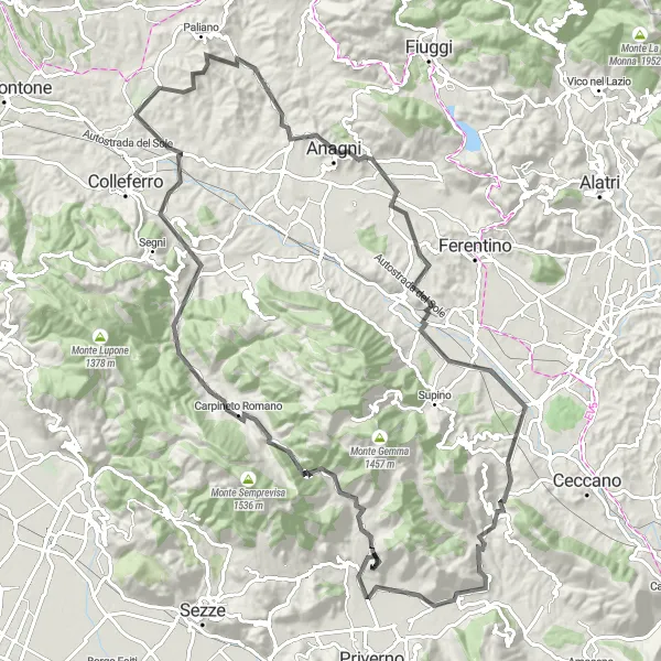 Miniatura della mappa di ispirazione al ciclismo "Avventura Stradale tra Borghi e Castelli" nella regione di Lazio, Italy. Generata da Tarmacs.app, pianificatore di rotte ciclistiche