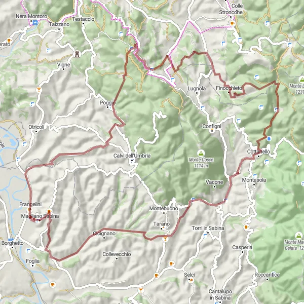 Miniatura della mappa di ispirazione al ciclismo "Gravel tra Magliano Sabina e Cicignano" nella regione di Lazio, Italy. Generata da Tarmacs.app, pianificatore di rotte ciclistiche