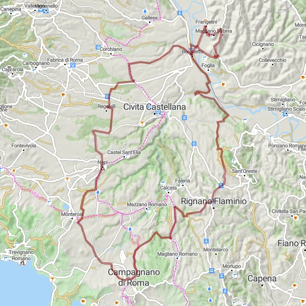 Miniatura della mappa di ispirazione al ciclismo "Giro in bicicletta da Palazzo Solimani Mariotti a Falerii Novi" nella regione di Lazio, Italy. Generata da Tarmacs.app, pianificatore di rotte ciclistiche