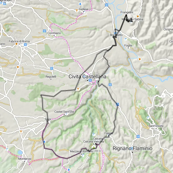 Map miniature of "Quiet Roads to Civita Castellana" cycling inspiration in Lazio, Italy. Generated by Tarmacs.app cycling route planner