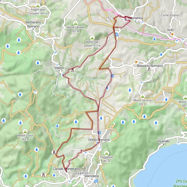 Miniatura della mappa di ispirazione al ciclismo "Avventura grintosa tra le colline di Monterano" nella regione di Lazio, Italy. Generata da Tarmacs.app, pianificatore di rotte ciclistiche