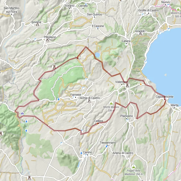 Miniatura della mappa di ispirazione al ciclismo "Esplorazione del Monte di Cellere e dintorni in mountain bike" nella regione di Lazio, Italy. Generata da Tarmacs.app, pianificatore di rotte ciclistiche