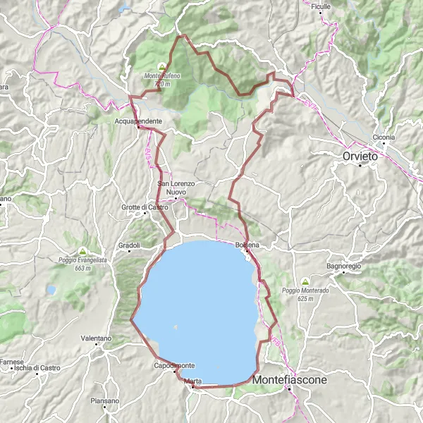 Map miniature of "The Gravel Adventure" cycling inspiration in Lazio, Italy. Generated by Tarmacs.app cycling route planner