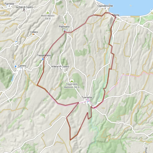 Miniatura della mappa di ispirazione al ciclismo "Cicloturismo tra Monte di Marta e Montecchio" nella regione di Lazio, Italy. Generata da Tarmacs.app, pianificatore di rotte ciclistiche