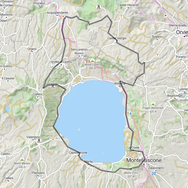 Miniatura della mappa di ispirazione al ciclismo "Tour in bicicletta tra belvedere e Borghi storici" nella regione di Lazio, Italy. Generata da Tarmacs.app, pianificatore di rotte ciclistiche
