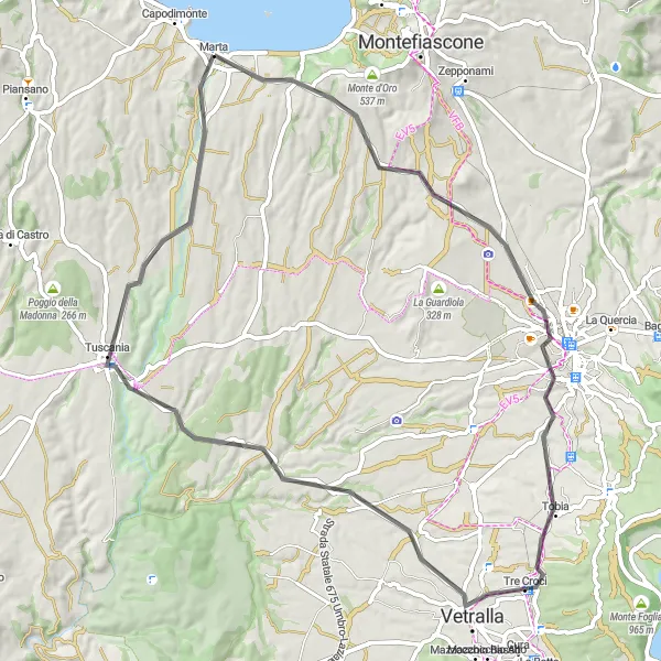 Miniatura della mappa di ispirazione al ciclismo "Giro in bicicletta da Marta a Monte Iugo e ritorno" nella regione di Lazio, Italy. Generata da Tarmacs.app, pianificatore di rotte ciclistiche