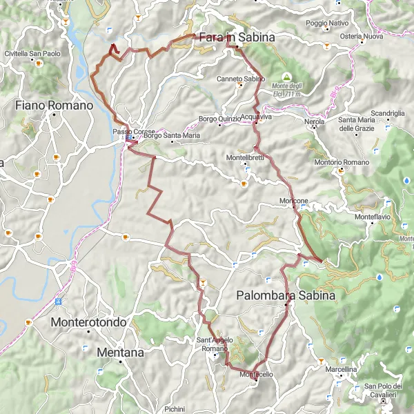 Map miniature of "Gravel Adventure to Monte Acuziano" cycling inspiration in Lazio, Italy. Generated by Tarmacs.app cycling route planner