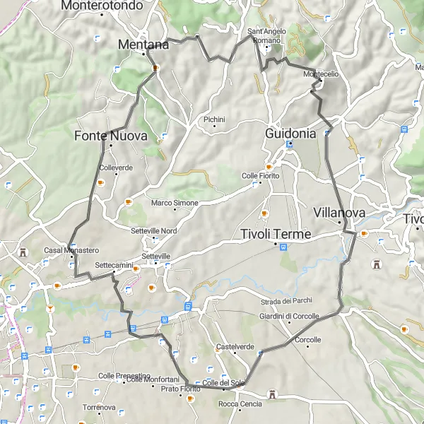 Map miniature of "Villanova Loop Adventure" cycling inspiration in Lazio, Italy. Generated by Tarmacs.app cycling route planner