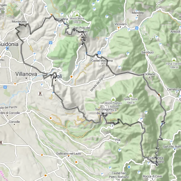 Miniatura della mappa di ispirazione al ciclismo "Avventura in bicicletta verso Tivoli" nella regione di Lazio, Italy. Generata da Tarmacs.app, pianificatore di rotte ciclistiche