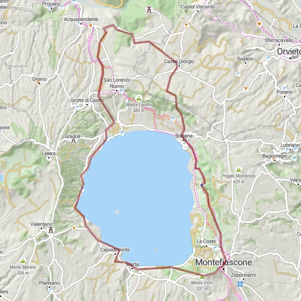 Miniatura della mappa di ispirazione al ciclismo "Gravel Montefiascone - Monte Gallo Adventure" nella regione di Lazio, Italy. Generata da Tarmacs.app, pianificatore di rotte ciclistiche