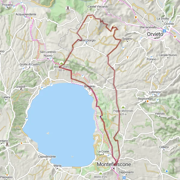 Miniatura della mappa di ispirazione al ciclismo "Gravel Montefiascone - Monte Gallo Loop" nella regione di Lazio, Italy. Generata da Tarmacs.app, pianificatore di rotte ciclistiche