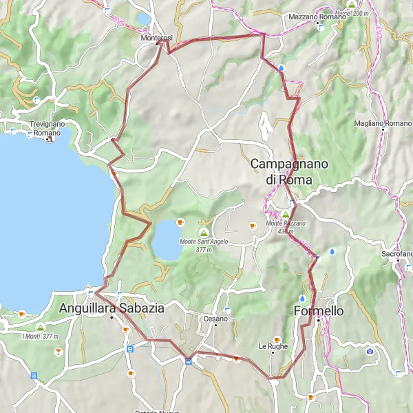 Miniatura della mappa di ispirazione al ciclismo "Gravel Trails tra Formello e Anguillara" nella regione di Lazio, Italy. Generata da Tarmacs.app, pianificatore di rotte ciclistiche