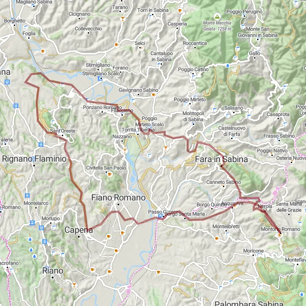 Map miniature of "Sabina Gravel Escape" cycling inspiration in Lazio, Italy. Generated by Tarmacs.app cycling route planner