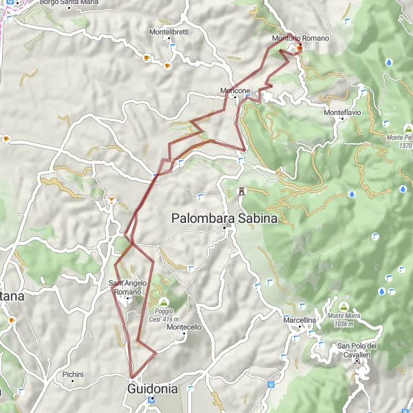 Map miniature of "Montorio Romano gravel loop" cycling inspiration in Lazio, Italy. Generated by Tarmacs.app cycling route planner