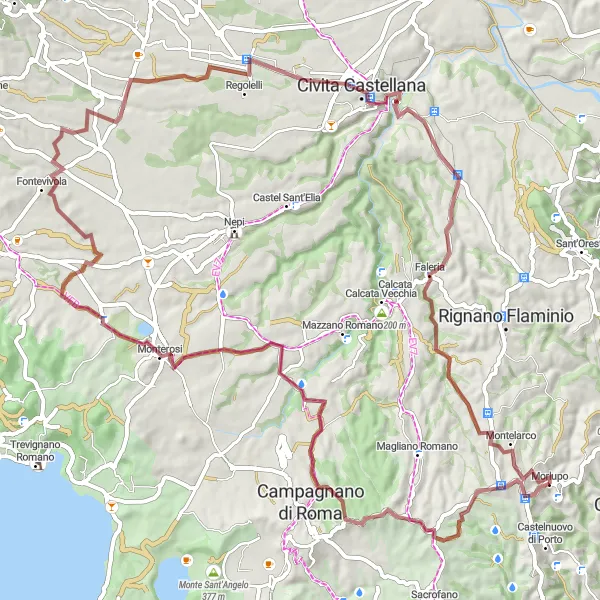 Map miniature of "Morlupo to Civita Castellana Gravel Route" cycling inspiration in Lazio, Italy. Generated by Tarmacs.app cycling route planner