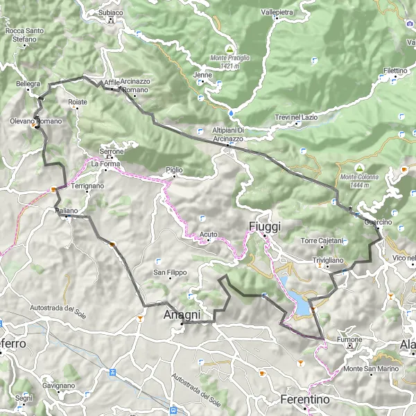 Miniatura della mappa di ispirazione al ciclismo "Circuito delle Colline Romane" nella regione di Lazio, Italy. Generata da Tarmacs.app, pianificatore di rotte ciclistiche