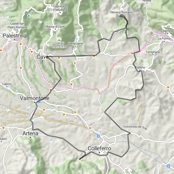 Map miniature of "The Roman Countryside Loop" cycling inspiration in Lazio, Italy. Generated by Tarmacs.app cycling route planner