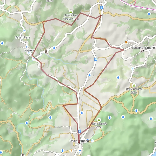 Miniatura della mappa di ispirazione al ciclismo "Gravel di Oriolo Romano" nella regione di Lazio, Italy. Generata da Tarmacs.app, pianificatore di rotte ciclistiche