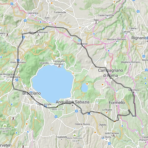 Miniatura della mappa di ispirazione al ciclismo "Tra i Monti della Tuscia" nella regione di Lazio, Italy. Generata da Tarmacs.app, pianificatore di rotte ciclistiche