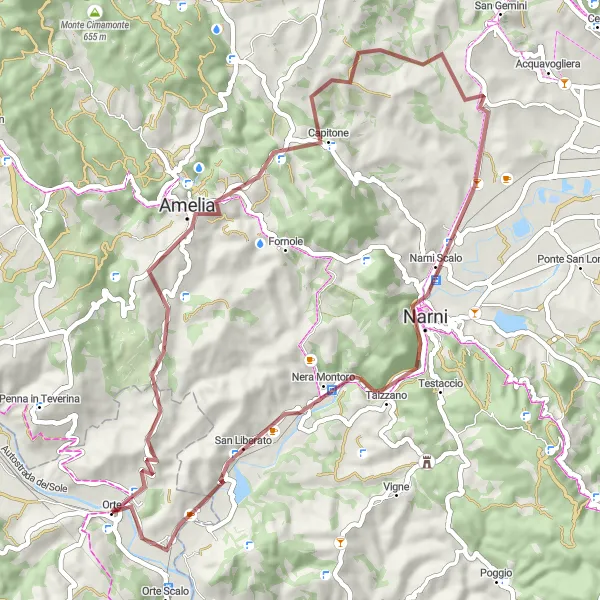 Miniatura della mappa di ispirazione al ciclismo "Tra natura e storia: Narni e dintorni" nella regione di Lazio, Italy. Generata da Tarmacs.app, pianificatore di rotte ciclistiche