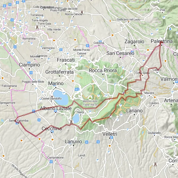 Miniatura della mappa di ispirazione al ciclismo "Avventura Gravel tra i Monti Romani" nella regione di Lazio, Italy. Generata da Tarmacs.app, pianificatore di rotte ciclistiche