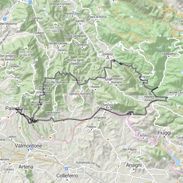 Miniatura della mappa di ispirazione al ciclismo "Esplorazione tra le montagne di Lazio" nella regione di Lazio, Italy. Generata da Tarmacs.app, pianificatore di rotte ciclistiche