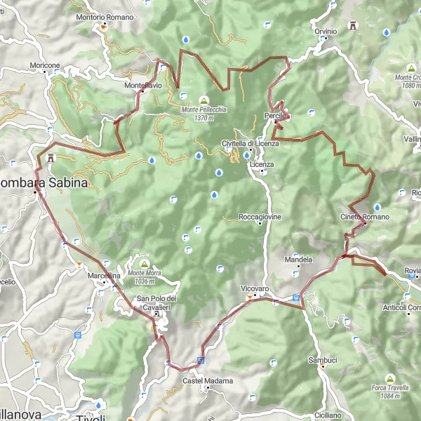 Map miniature of "Gravel Adventure to Monte Calvario" cycling inspiration in Lazio, Italy. Generated by Tarmacs.app cycling route planner